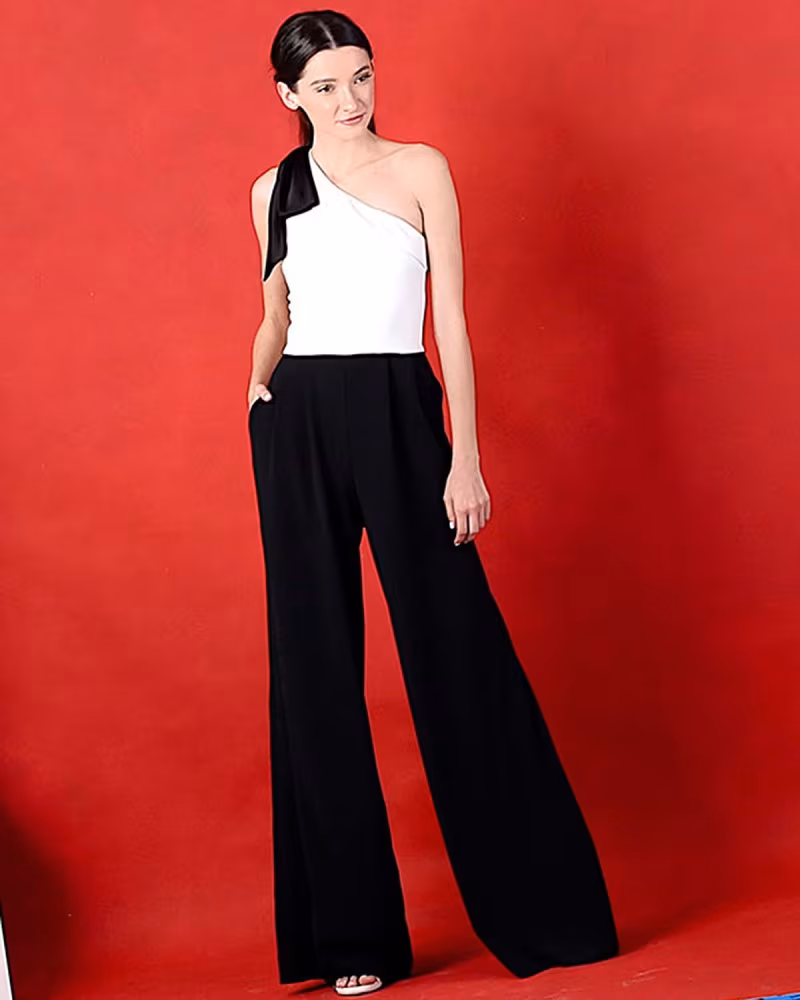 Alice + Olivia Debi Pleated One-Shoulder Combo Jumpsuit