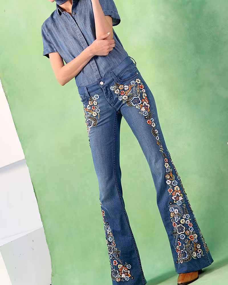 Alice + Olivia Ryley Embroidered Flare Jeans
