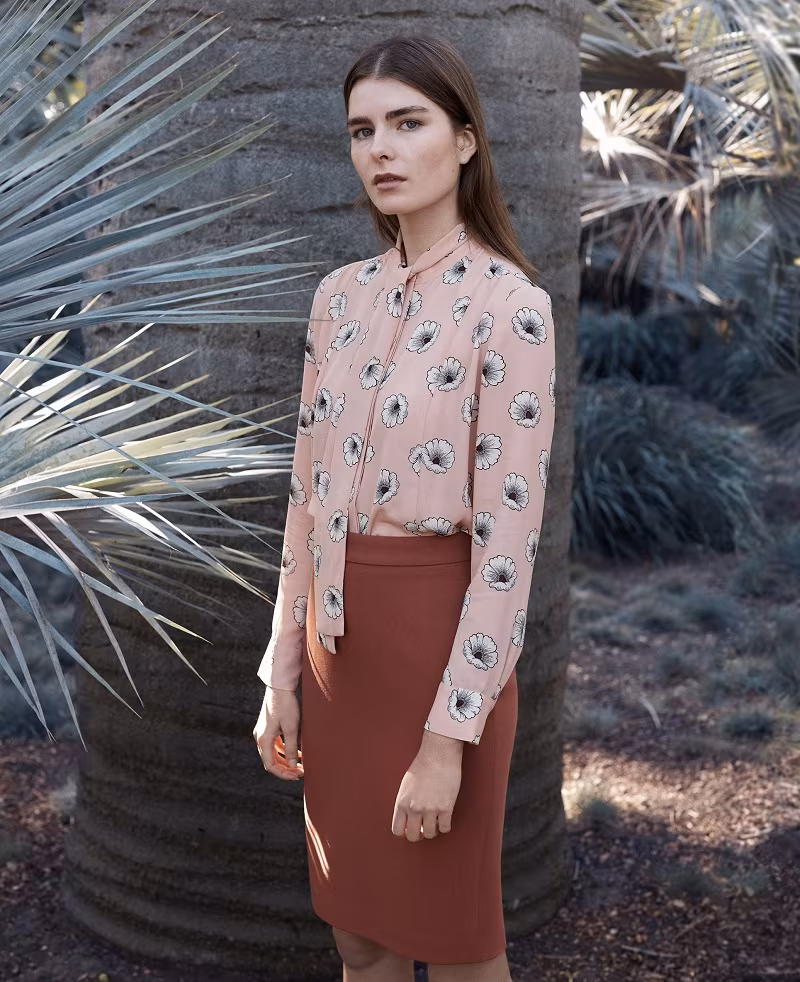 Ann Taylor Floral Removable Tie Neck Blouse