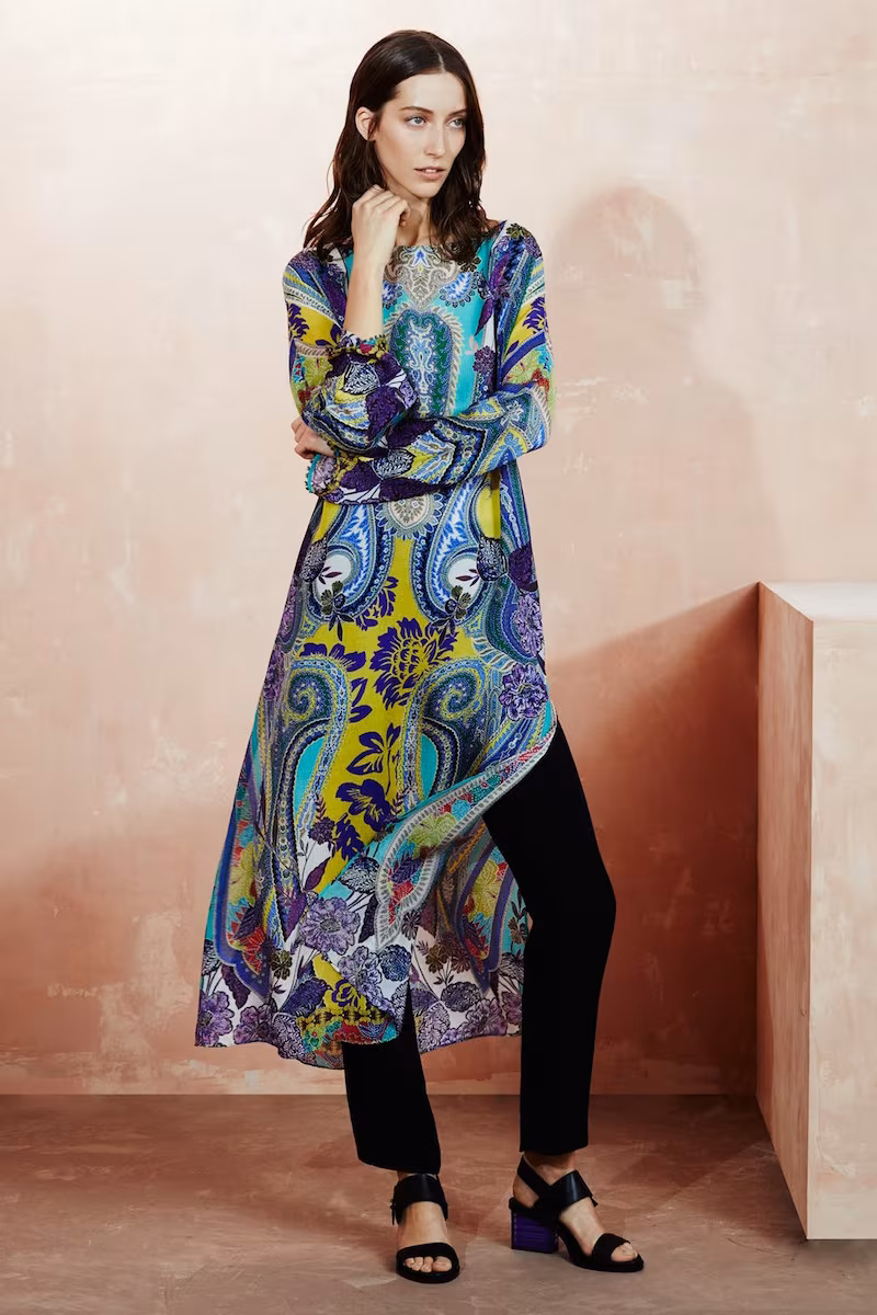 Etro Butterfly Sleeve Print Silk Crepe Caftan