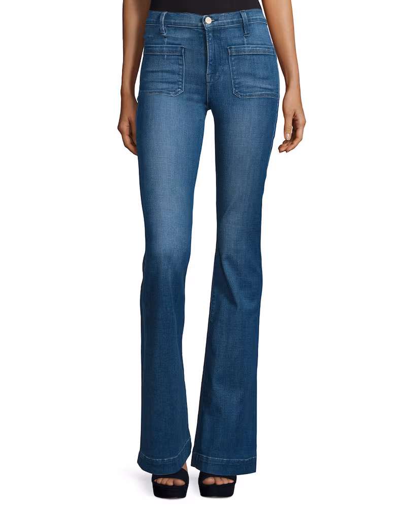 FRAME DENIM Le Bardot Striped Flare-Leg Jeans_1