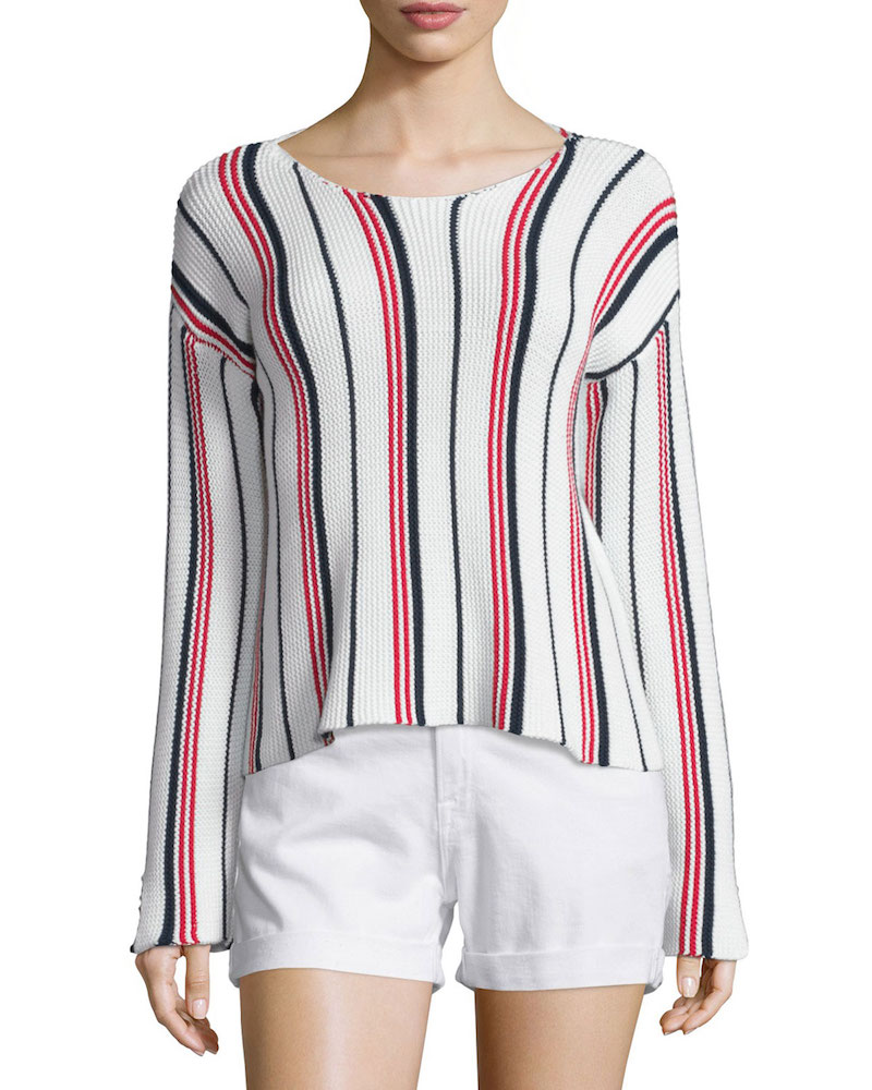 FRAME DENIM Le Cropped Long-Sleeve Striped Top