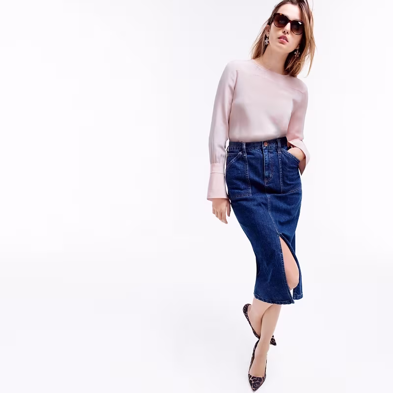 J.Crew Collection silk top with stitching
