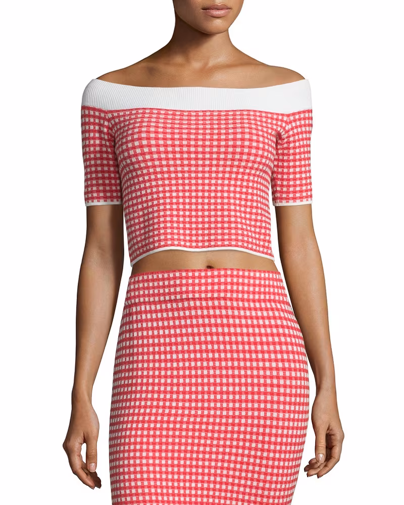 Jonathan Simkhai Gingham Stretch Off-the-Shoulder Crop Top-