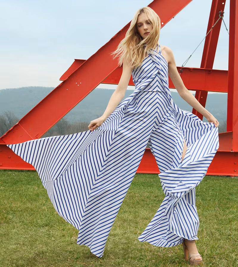 Ralph Lauren Adelaide Striped Wide-Leg Halter Jumpsuit