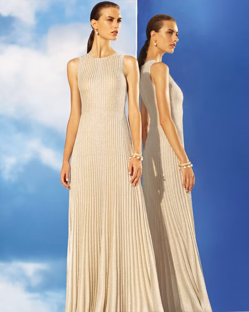 St. John Collection Kiklos Shimmery Knit Flared Gown