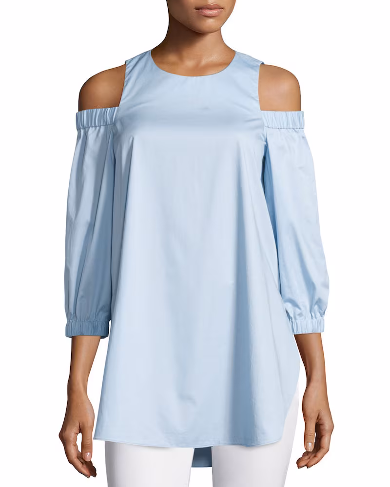 Tibi Satin Poplin Cold-Shoulder Blouse