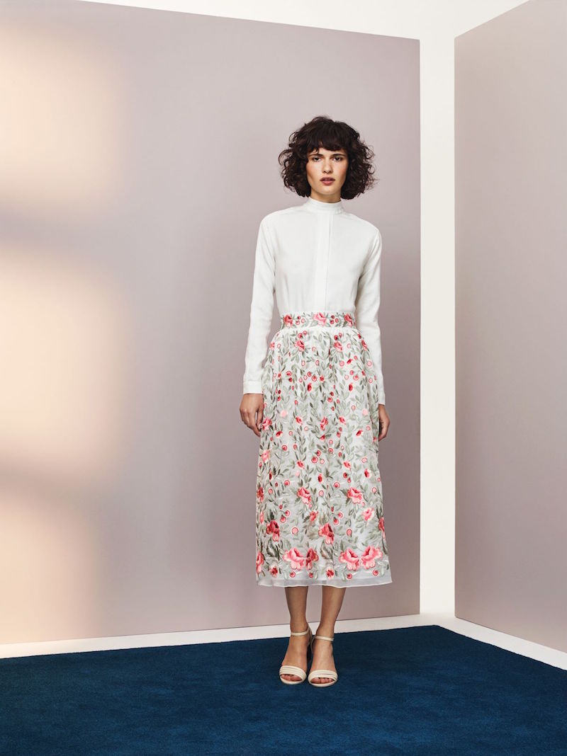 Vilshenko Marianne Floral Embroidered Silk Organza Skirt