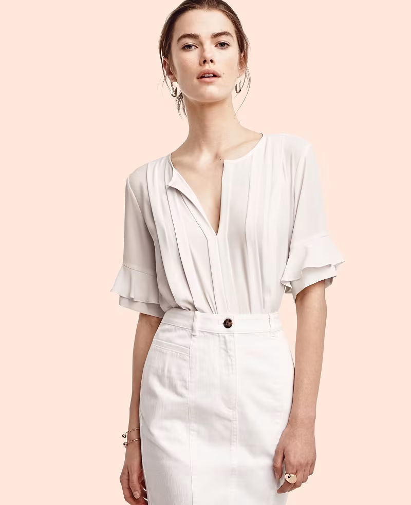 Ann Taylor Ruffle Sleeve Pintuck Tee