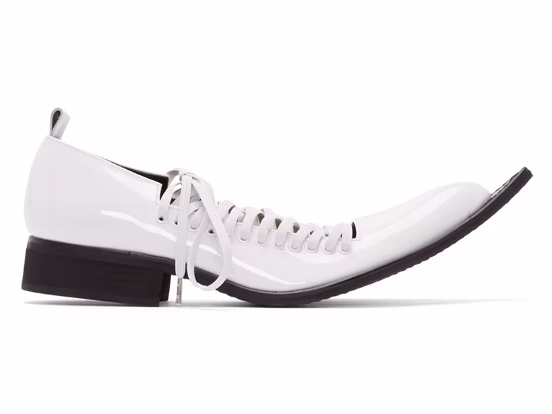 Comme des Garçons White Patent Leather Pointed Oxfords