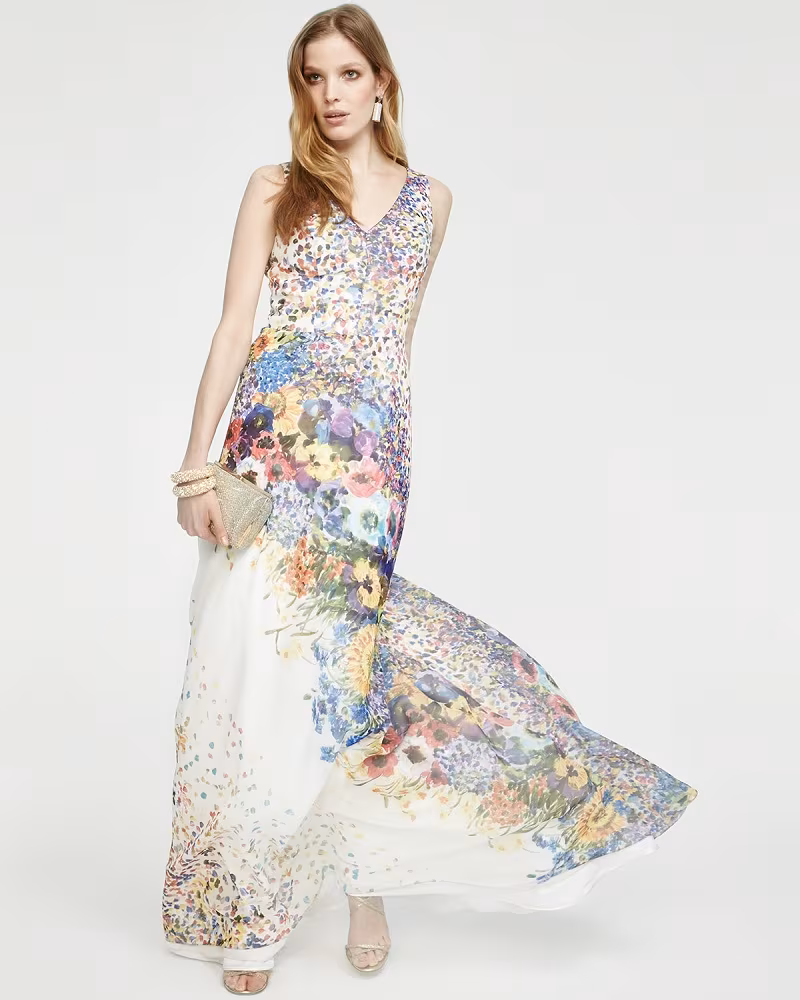 David Meister Sleeveless Floral-Print Gown