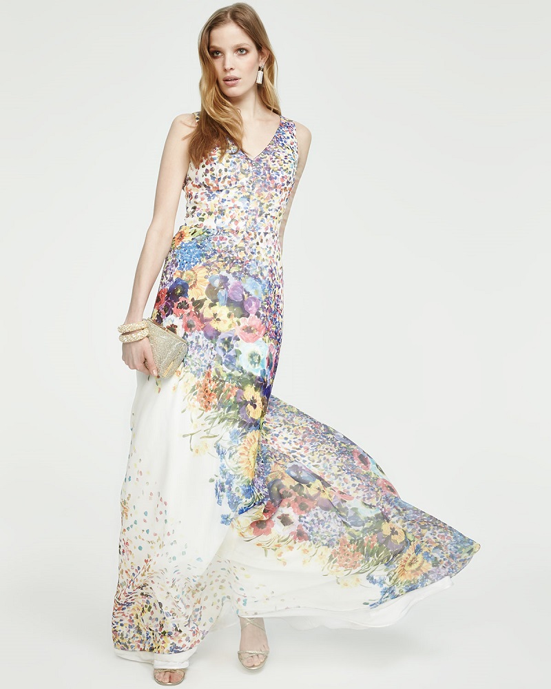 David Meister Sleeveless Floral-Print Gown
