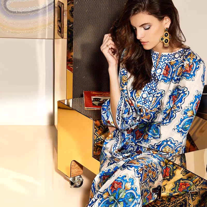 Dolce & Gabbana Silk Maiolica Tile Print Caftan