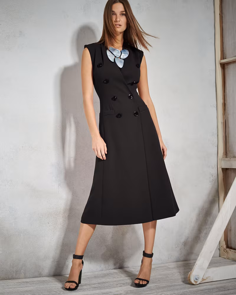 Escada Double-Breasted Sleeveless Coat Dress