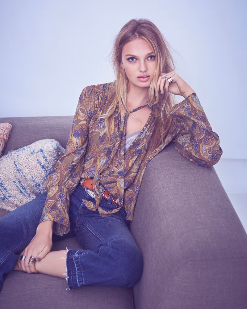 Free People Modern Muse Tie Neck Long Sleeve Blouse