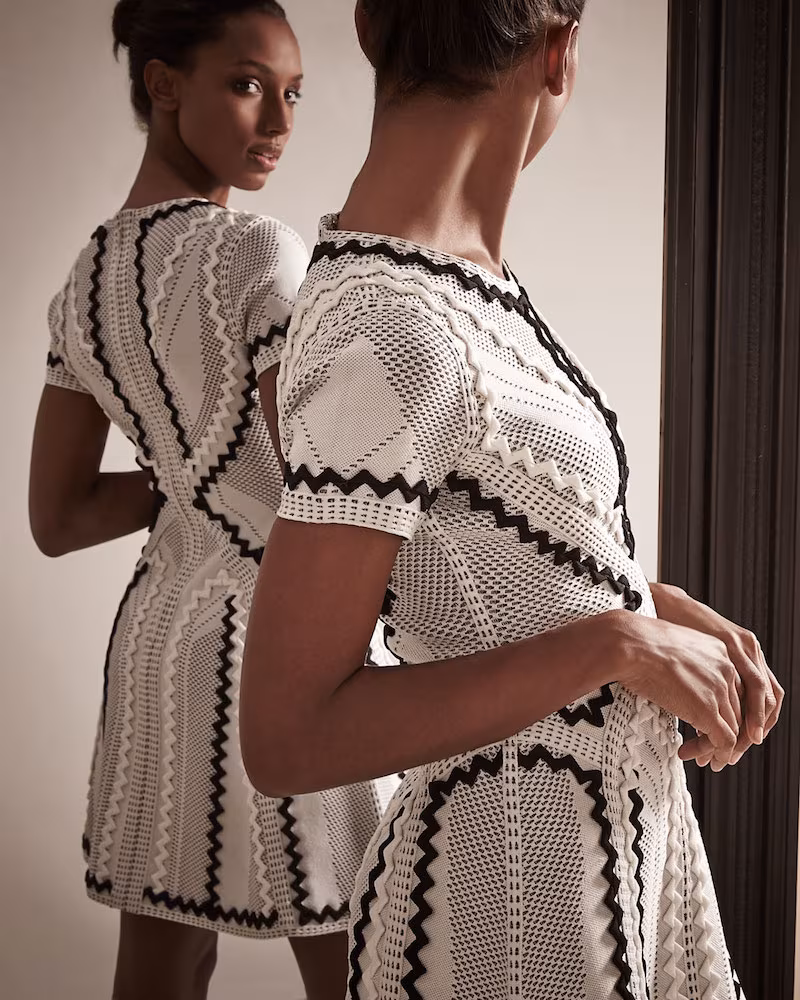 Herve Leger Ric-Rac Design Flounce Dress