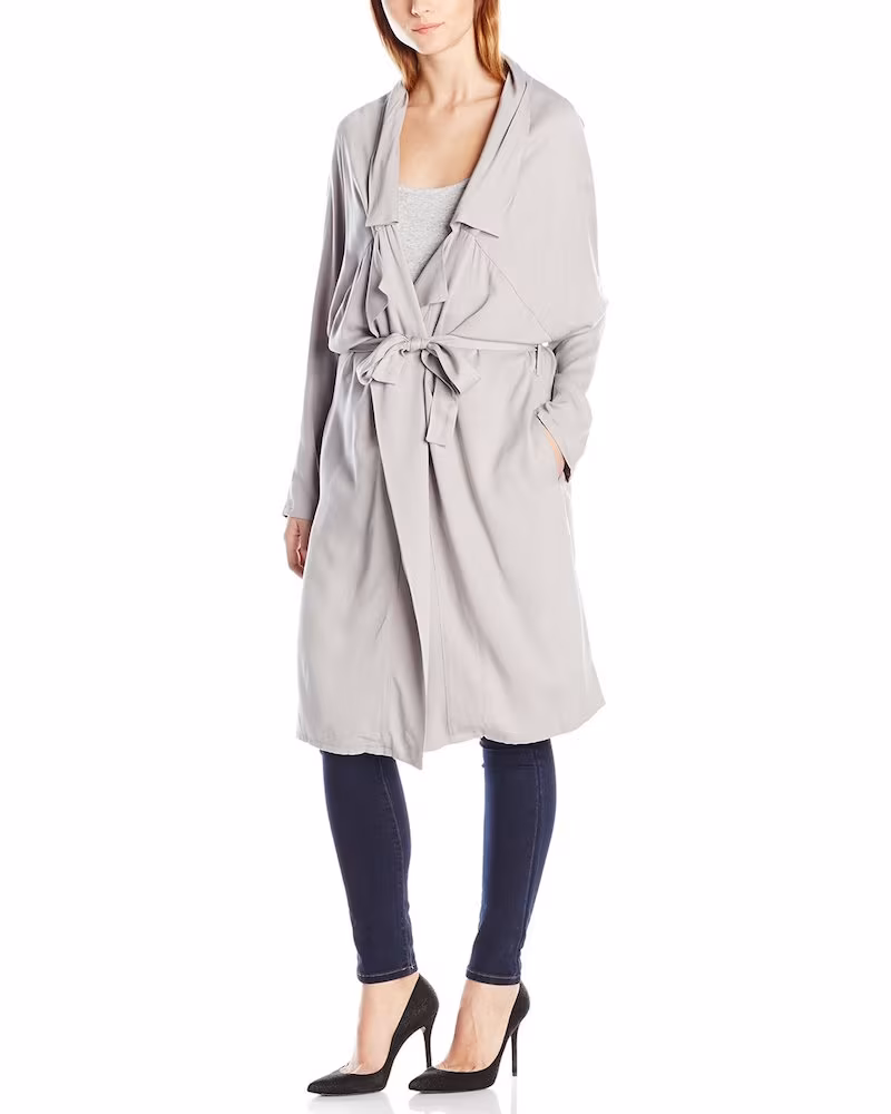 Jack by BB Dakota Martha Draped Rayon Twill Longline Trench Coat