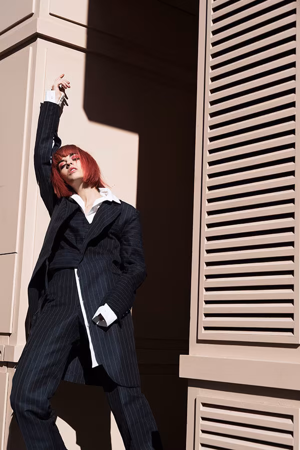Jacquemus Navy Pinstripe Side-Tie Coat