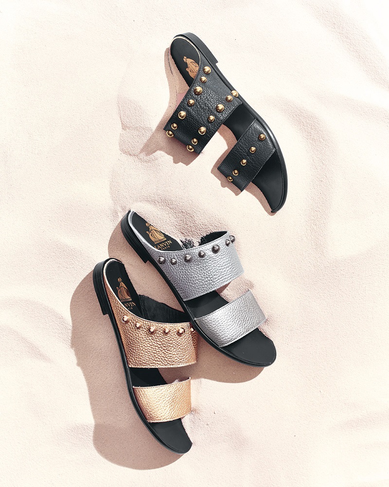 Lanvin Studded Leather Two-Band Mule
