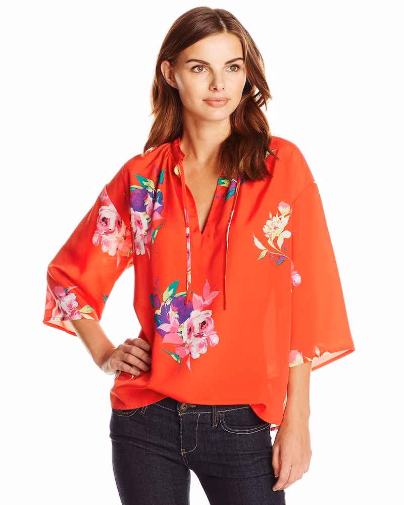 Lark & Ro Tropical-Print Blouse