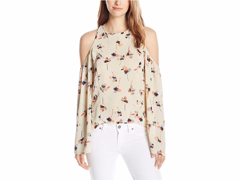 Lucca Couture Cold-Shoulder Printed Bell-Sleeve Top