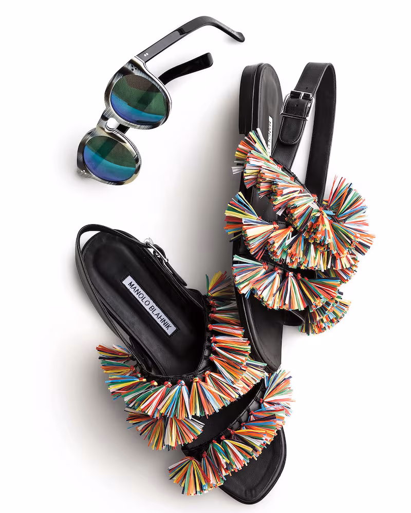 Manolo Blahnik Cuture Fringe Flat Slingback Sandal