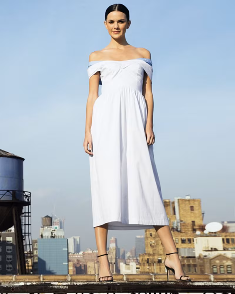 Milly Louise Short-Sleeve Poplin Midi Dress