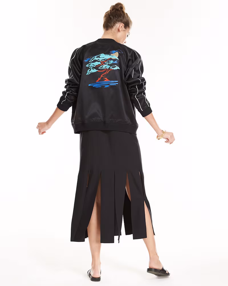 Opening Ceremony Bonsai-Embroidered Silk Reversible Varsity Jacket