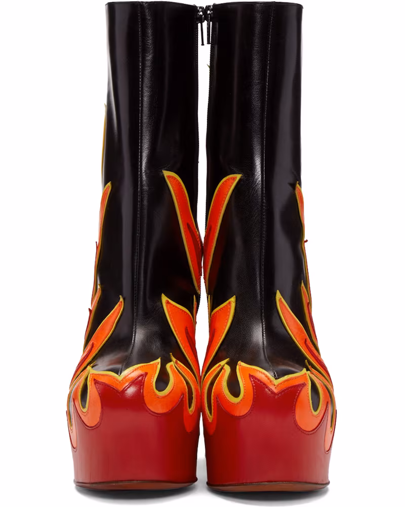 SSENSE Exclusive Vetements Black & Red Leather Flame Boots_4