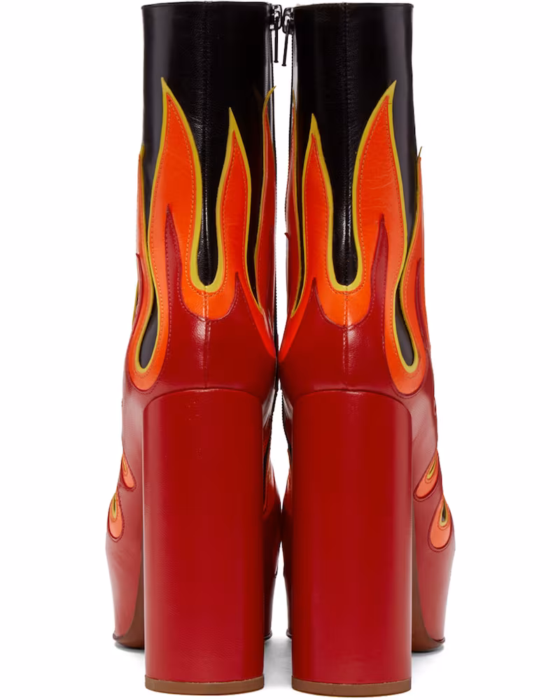 SSENSE Exclusive Vetements Black & Red Leather Flame Boots_6