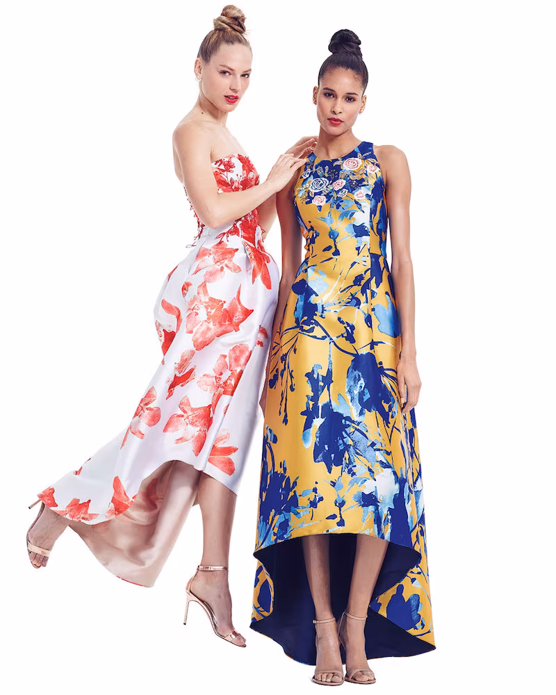 Sachin & Babi Noir Sleeveless Floral Jacquard High-Low Gown