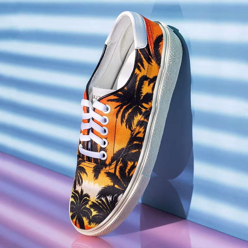 Saint Laurent Palm Print Canvas Skate Sneakers
