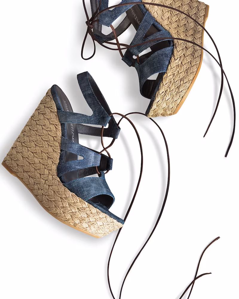 Stuart Weitzman Tie Girl Bingo Denim Platform Sandal