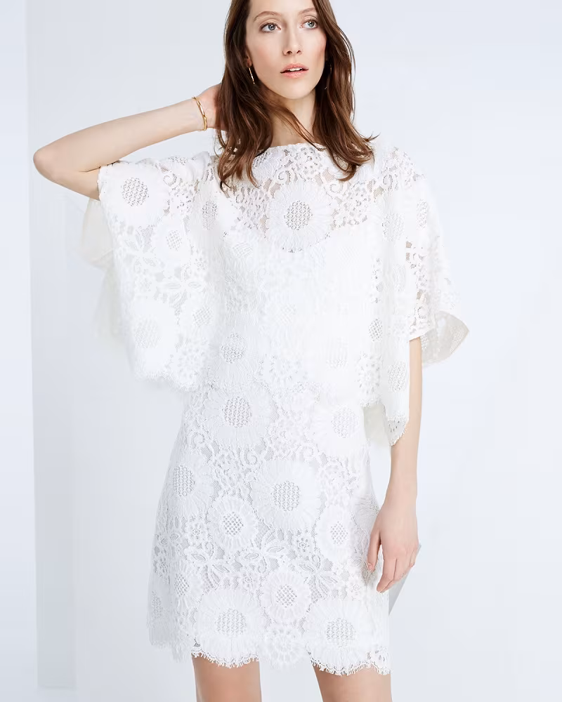 Trina Turk Flutter-Sleeve Lace Popover Sheath Dress