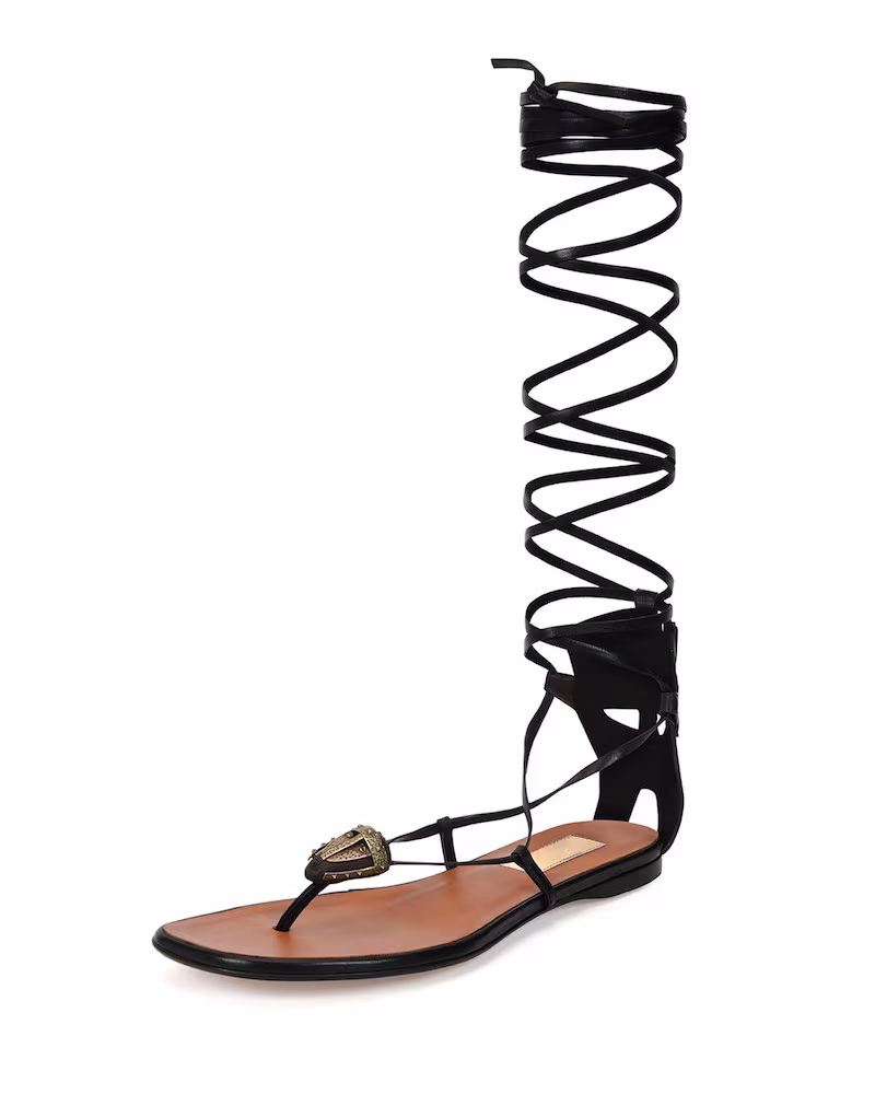 Valentino Mask-Detail Flat Lace-Up Sandal