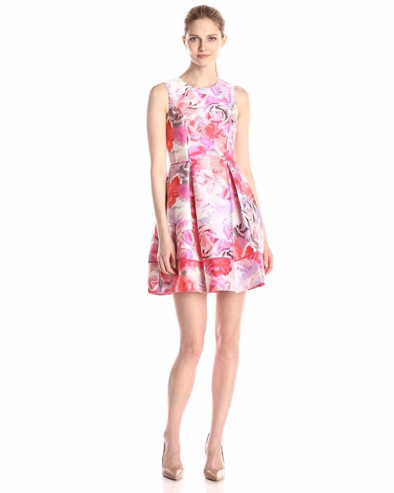 Vince Camuto Rose Floral Fit and Flare Dress