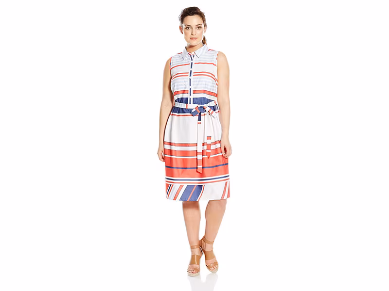 AGB Plus-Size Womans Multi Stripe Button Front Shirt Dress