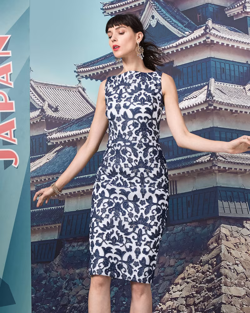 Badgley Mischka Sleeveless Floral-Print Sheath Dress