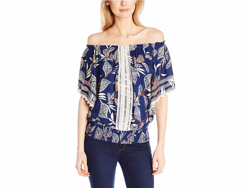 Democracy Woven Short Sleeve Banded Bottom Printed Peasant