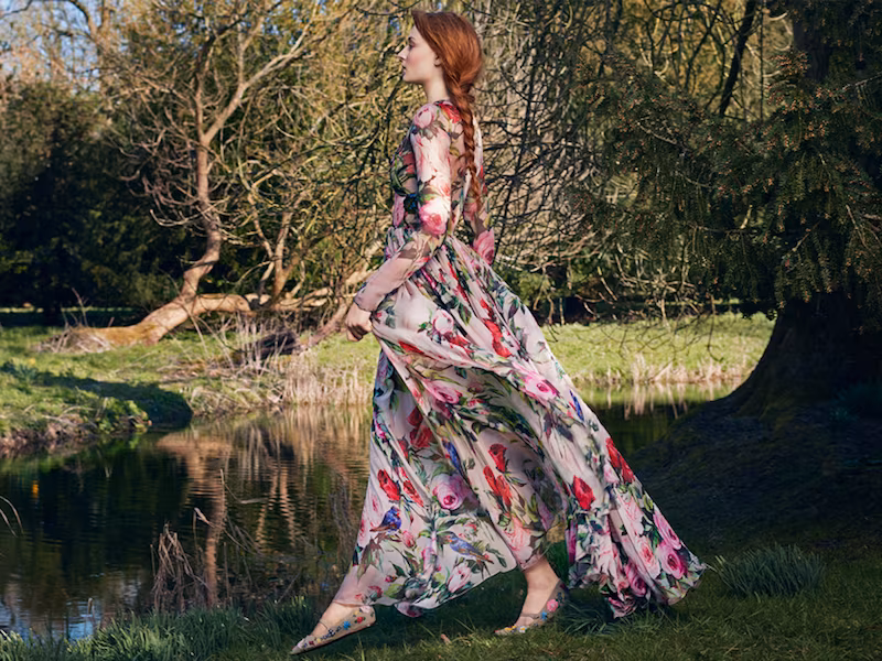 Dolce & Gabbana Pussy-bow Sequined Printed Silk-chiffon Gown