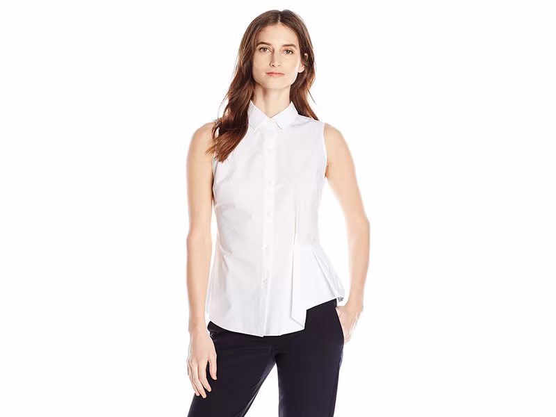 Ellen Tracy Button Front Side Flounce Shirt