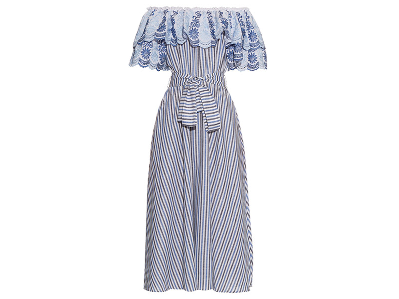 Gül Hürgel Off-the-shoulder Ruffle-trimmed Striped Midi Dress