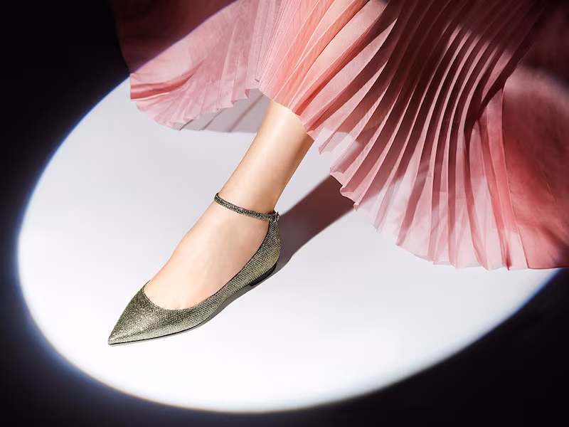 Jimmy Choo Lame Glitter Ankle-Strap Flats