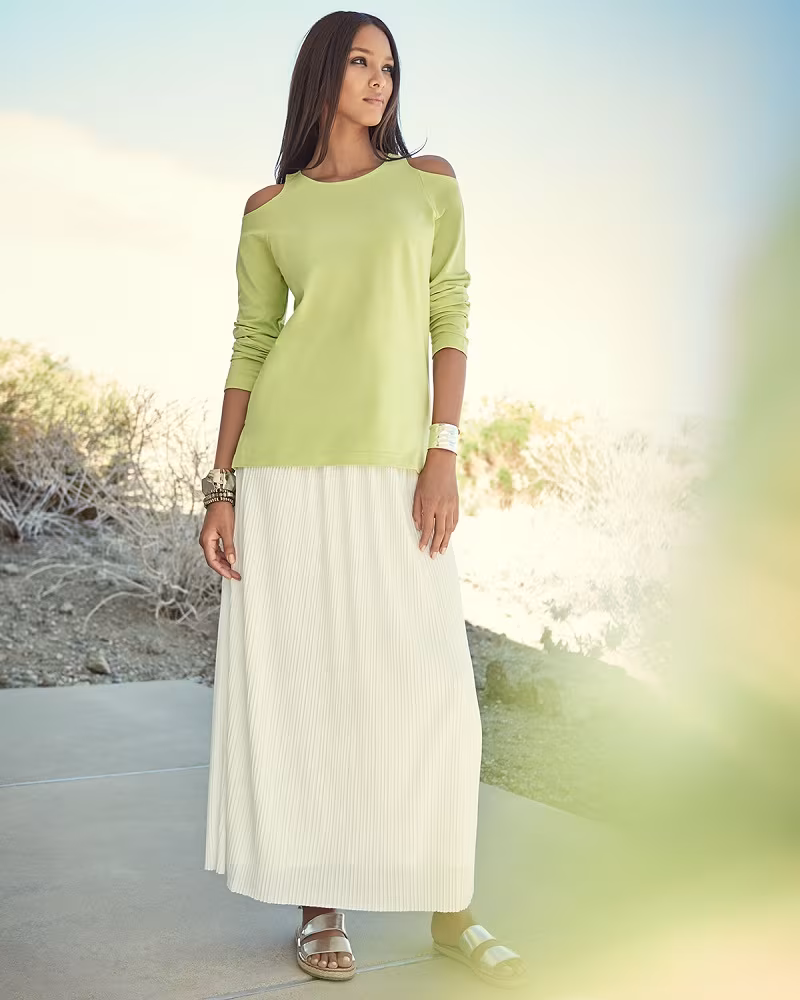 Joan Vass Cold-Shoulder Long-Sleeve Top