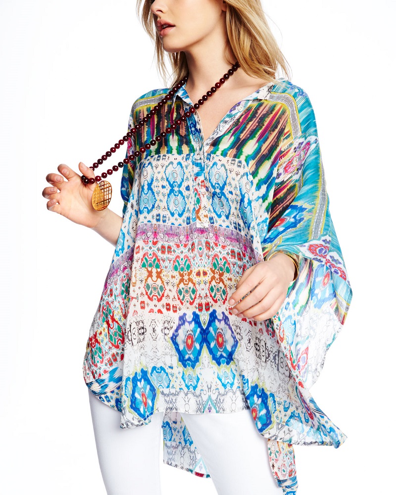 Johnny Was Collection Perro Printed Dolman-Sleeve Poncho-