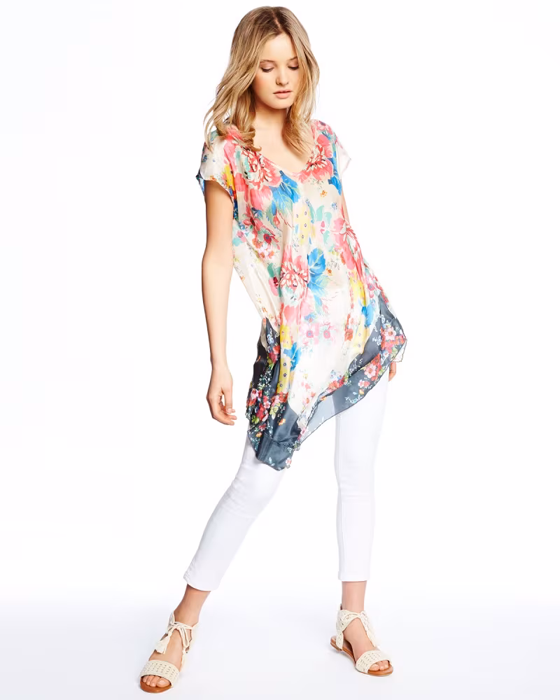 Johnny Was Collection Tropical Flower Short-Sleeve Tunic