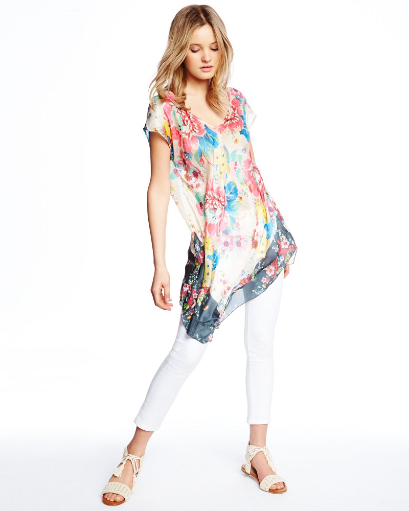 Johnny Was Collection Tropical Flower Short-Sleeve Tunic