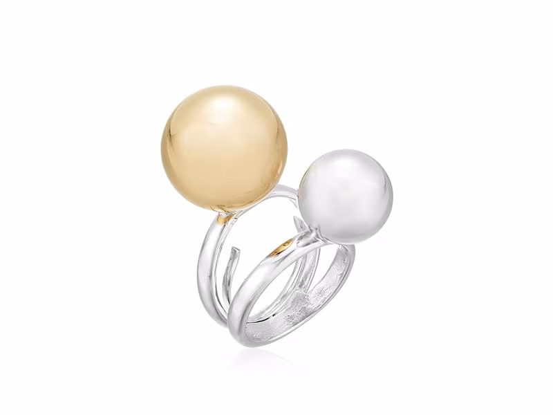 Kenneth Jay Lane Silver Band Double Gold/Silver Polished Ball Adjustable Ring