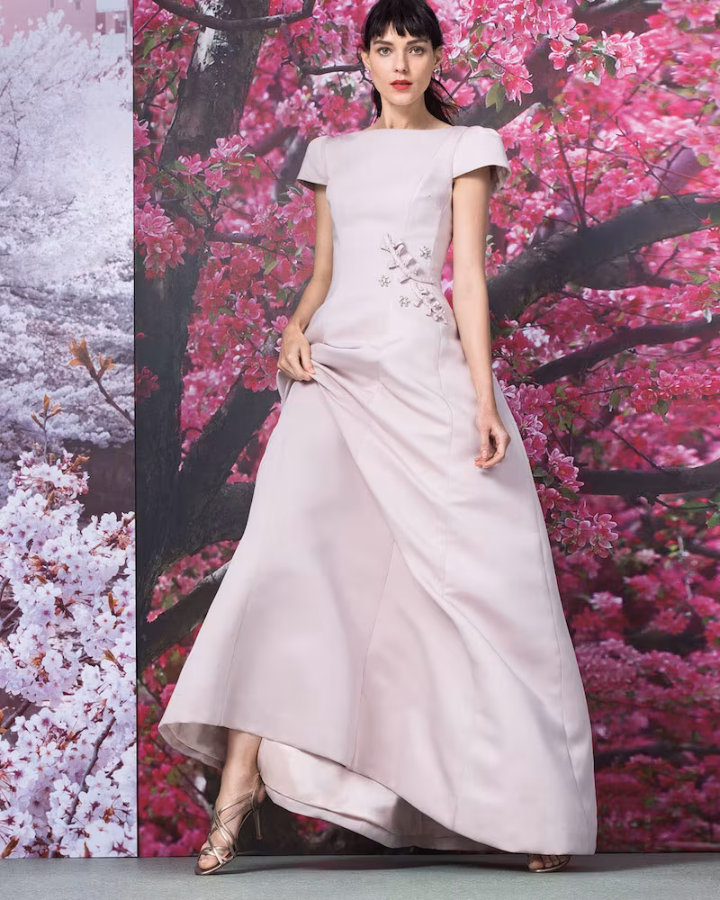 Rickie Freeman for Teri Jon Short-Sleeve Embroidered Ball Gown