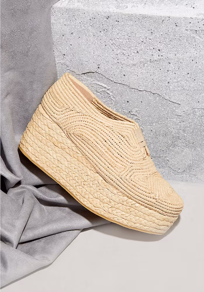 Robert Clergerie Pinto Woven-raffia Lace-up Flatform Shoes